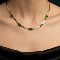 emerald green gold necklace for women with stone detailing