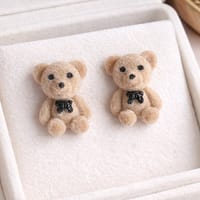 Teddy Bear Stud Earrings with Soft Plush Finish and Bow Detail