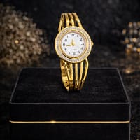 Elegant Crystal Dial Gold Bracelet Watch for Women