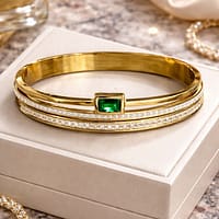 Emerald Green Stone Bracelet for Women Gold Crystal Cuff Bracelet