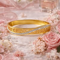 gold bracelet for women with floral design and crystal stones