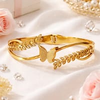gold plated butterfly bracelet for women with leaf design