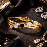 gold plated crystal bracelet for women with black stone designer kada