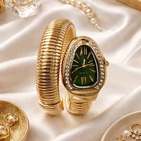 Gold Snake Wrap Bracelet Watch for Women Green Dial