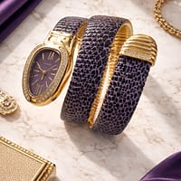 Royal Purple Snake Wrap Bracelet Watch for Women with Crystal Dial