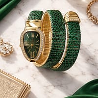 Emerald Green Snake Wrap Bracelet Watch for Women