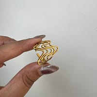 Elegant Gold Wave Adjustable Statement Ring for Women