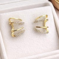 Elegant Crystal Spiral Ear Cuff Earrings for Women with Gold Finish