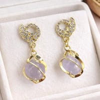 Lavender Crystal Drop Stud Earrings for Women with Gold Finish