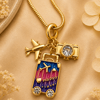 Travel Charm Pendant Necklace Gold Plated Airplane Camera Suitcase Necklace for Women