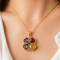 Lucky Clover Crystal Pendant Necklace with colorful heart shaped crystals