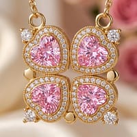 Pink Heart Clover Pendant Necklace