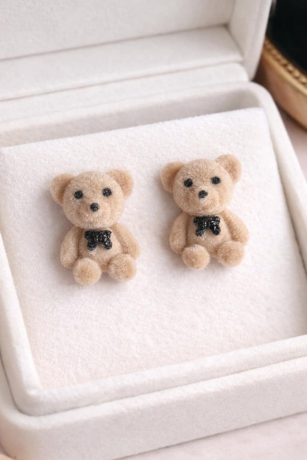 Cute Teddy Bear Stud Earrings for Girls – Soft Plush Bow Design - Image 2