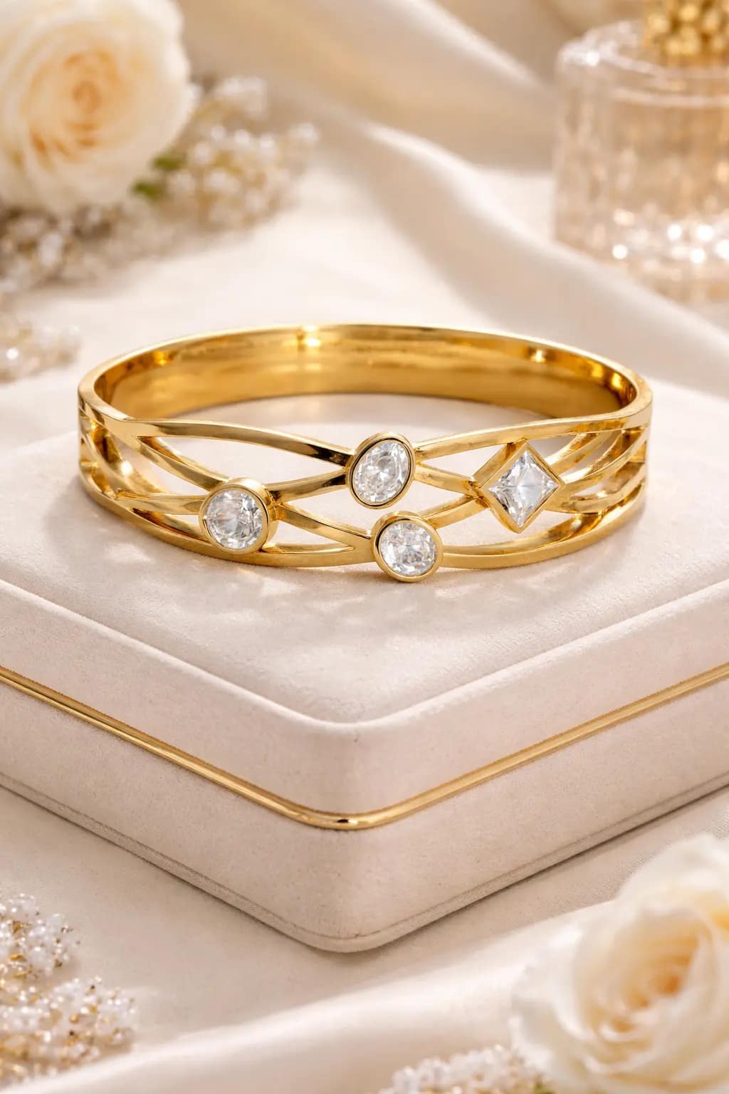 Luxury Geometric Crystal Gold Bracelet for Women