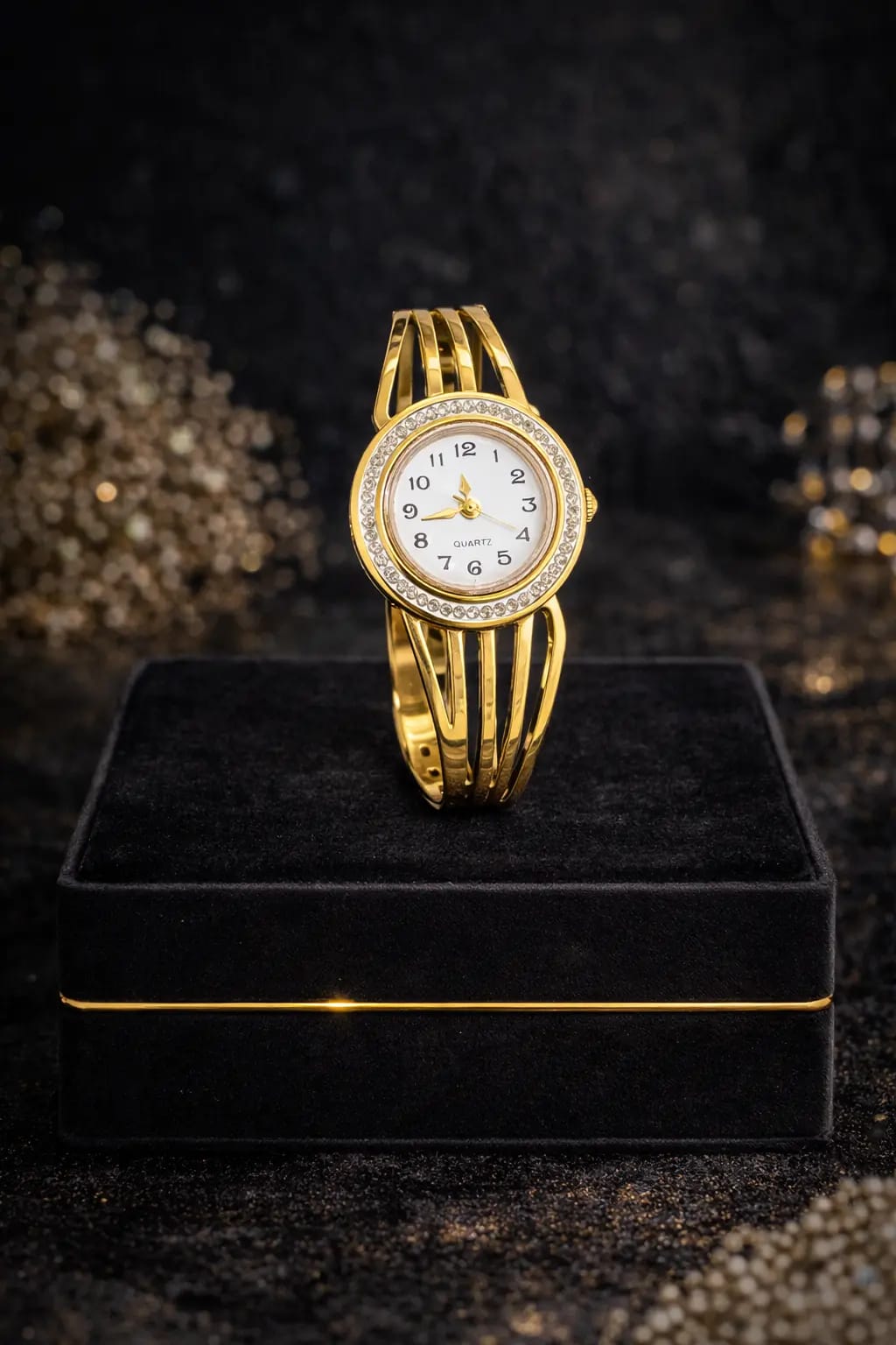 Elegant Crystal Dial Gold Bracelet Watch for Women