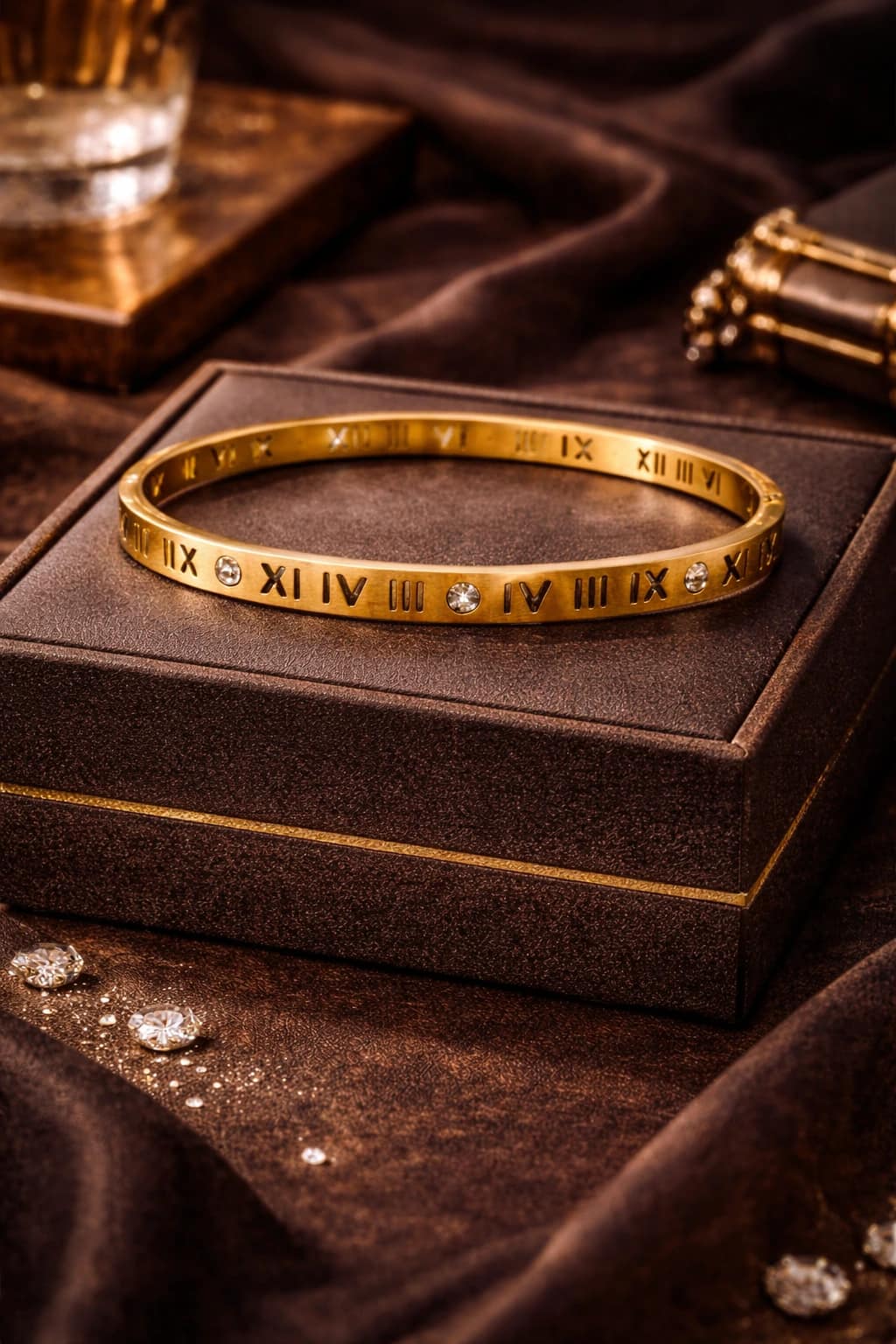 Gold Plated Roman Number Bracelet for Women – Elegant Crystal Kada - Image 2