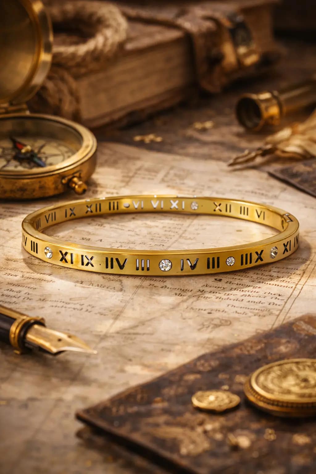 gold plated Roman number bracelet for women with crystal design