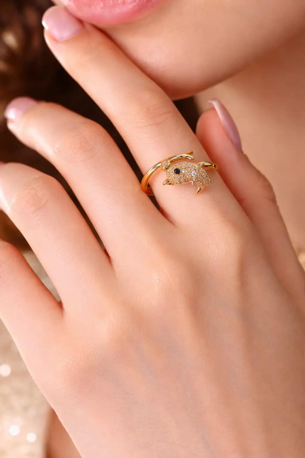 Premium Gold Dolphin Adjustable Ring for Women - Image 2
