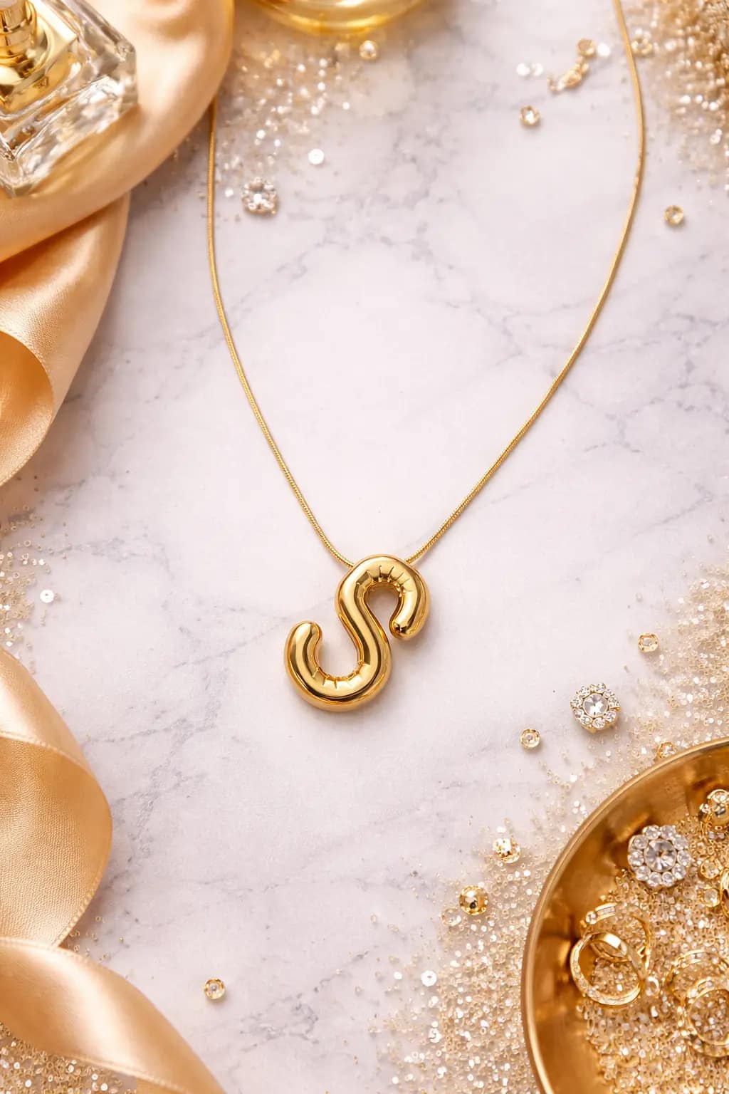 Luxury Gold S Initial Pendant Necklace for Women | Minimal Alphabet Charm Chain - Image 3