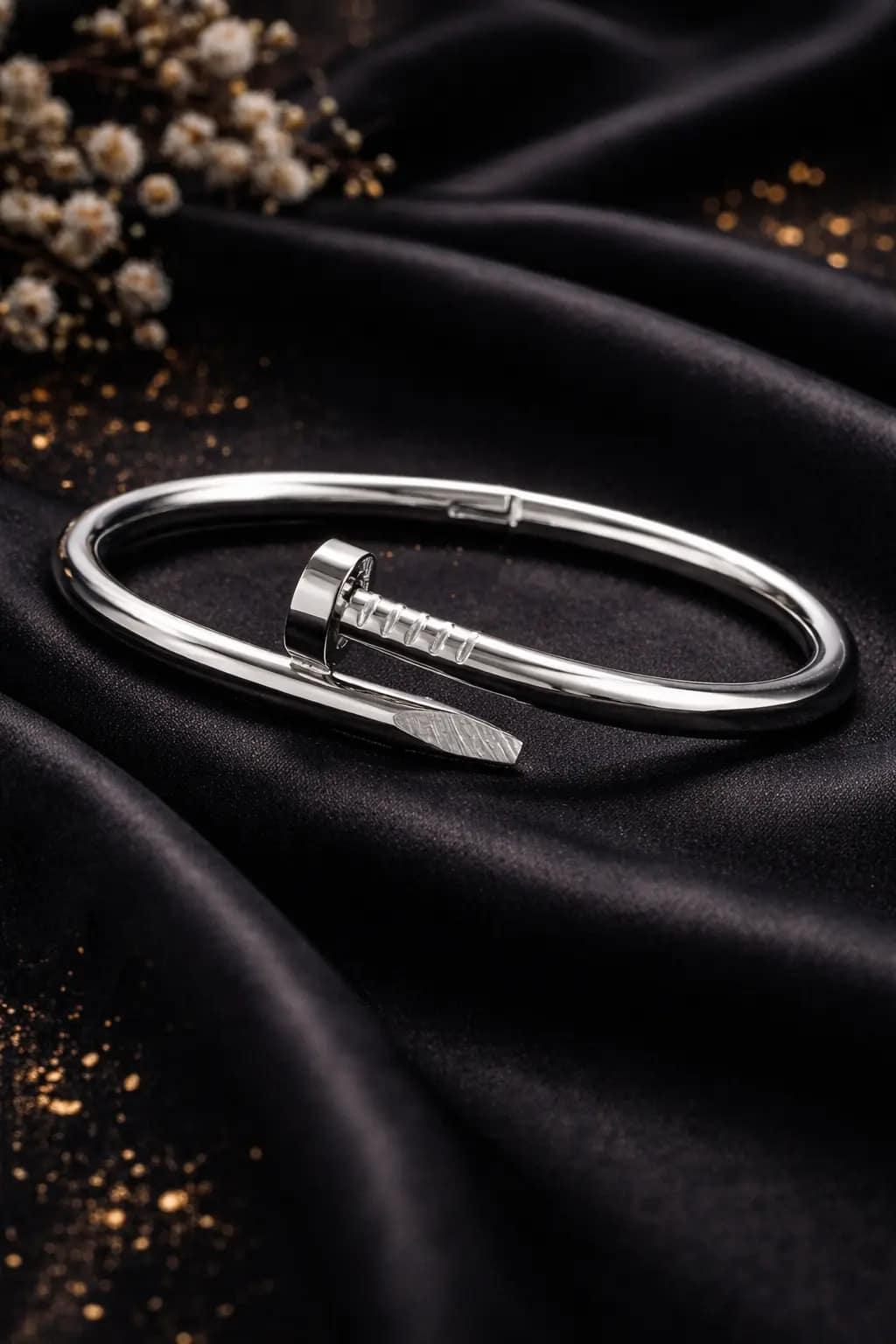 Modern Silver Nail Design Statement Bracelet for Women - Image 2