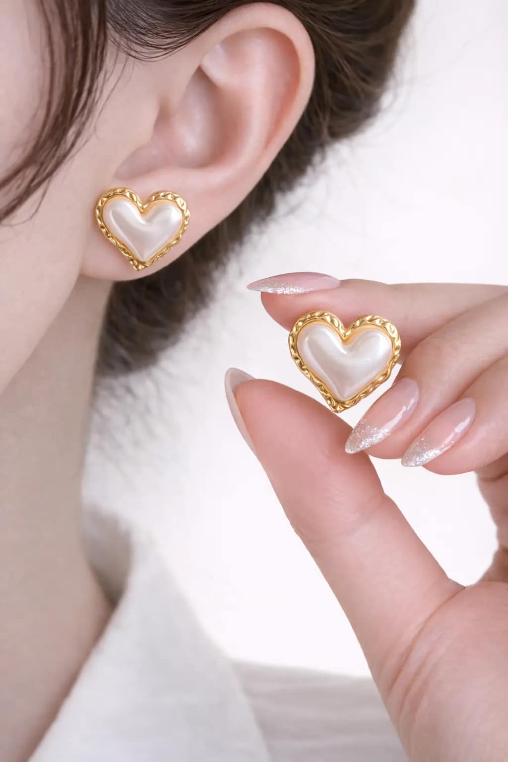 Heart Pearl Stud Earrings for Women