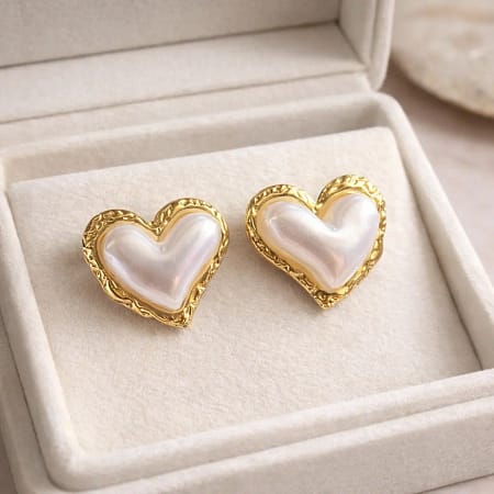 Heart Pearl Stud Earrings for Women