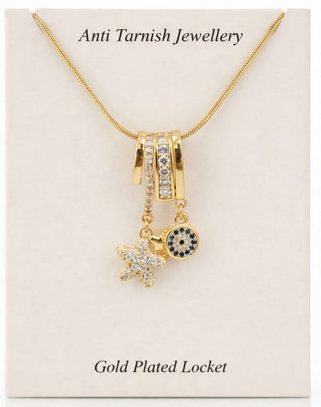 18K Gold Plated Star & Evil Eye Charm Pendant Necklace for Women | Anti-Tarnish Adjustable Chain