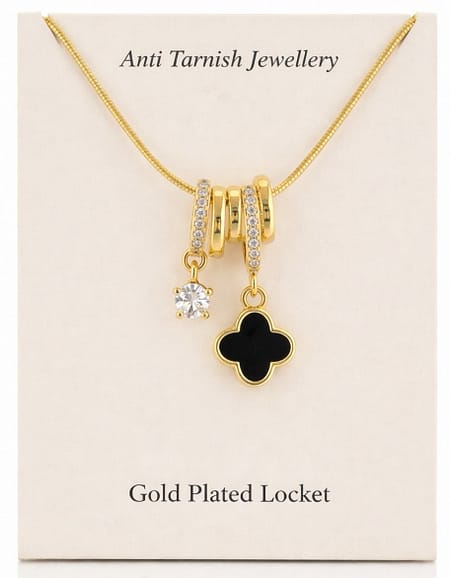 Elegant Black Clover Gold Pendant Necklace | Anti Tarnish 18K Gold Plated Chain