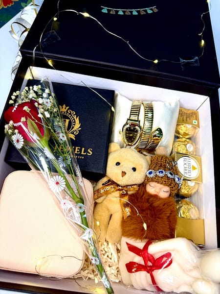 Luxury Birthday Jewellery Gift Hamper for Women with Rose Teddy Wallet and Chocolates