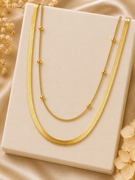double layer gold chain necklace for women in modern layered design