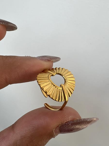 Gold Leaf Adjustable Ring for Women with textured open leaf design and adjustable band