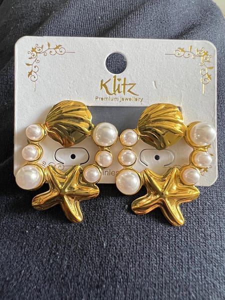 Gold Starfish Shell Pearl Statement Earrings for Women