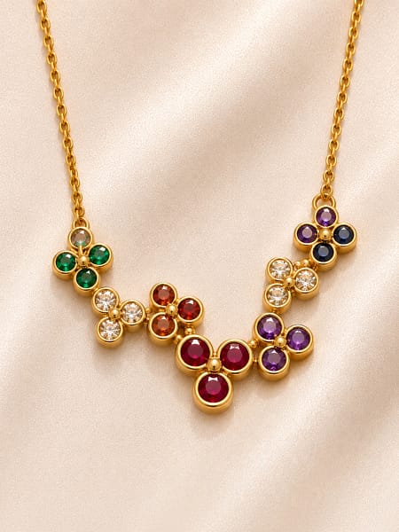 Multicolor Floral Pendant Necklace Gold Plated Necklace for Women