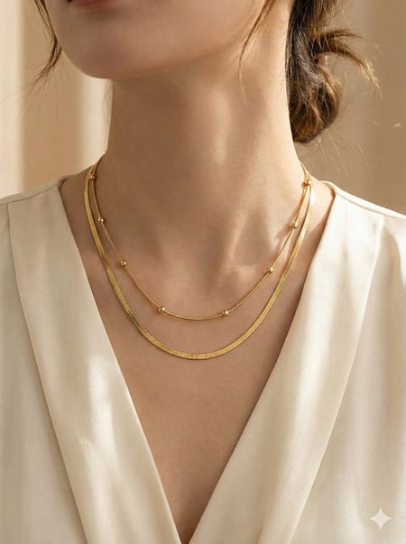 double layer gold chain necklace for women in modern layered design