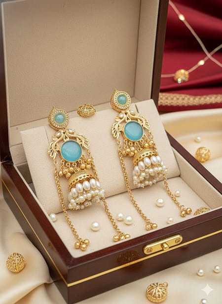 Kashmir Meher Turquoise Jhumka Earrings