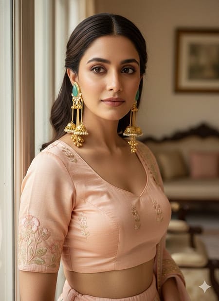 Kashmir Zehra Sea Green Jhumka Earrings