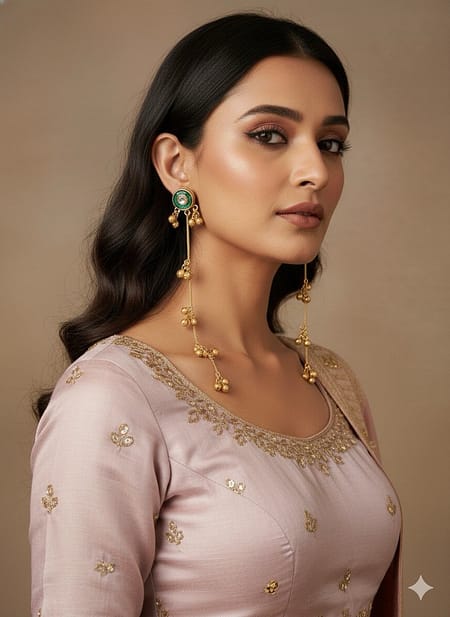 Kashmir Zeenat Green Long Dangler Earrings