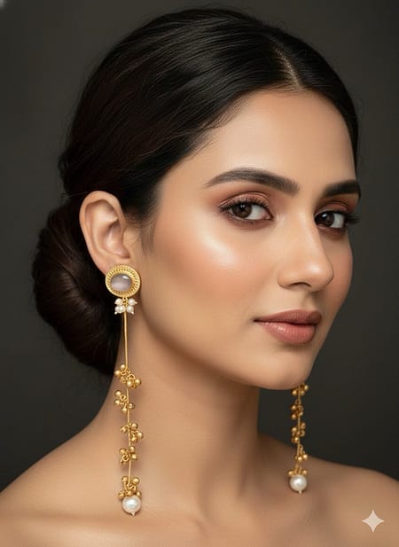 Kashmir Royale Pearl Long Brass Earrings – Festive & Bridal Wear