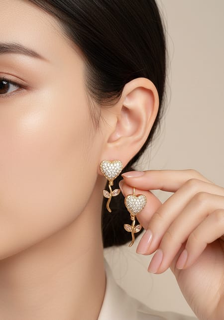 18K Gold Diamond Heart Stud Earrings – Anti Tarnish