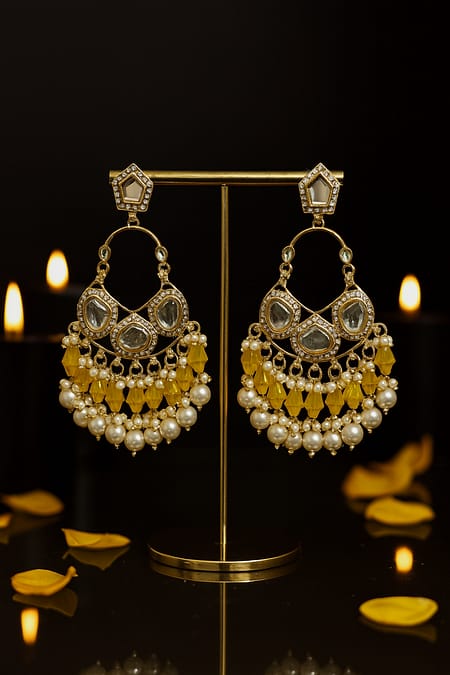 Zahra Yellow Kundan Chandbali Earrings