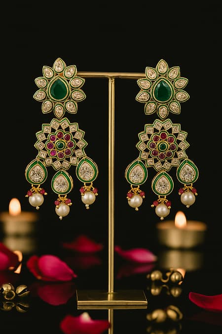 Alia Kundan Emerald Ruby Earrings