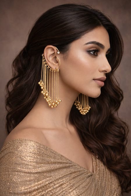 Golden Cascade Chain Ear Cuff Earrings