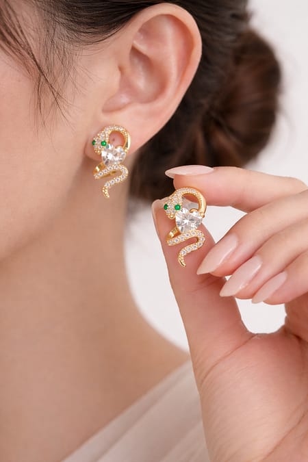 Diamond Snake Heart Stud Earrings – 18K Gold Plated Anti Tarnish