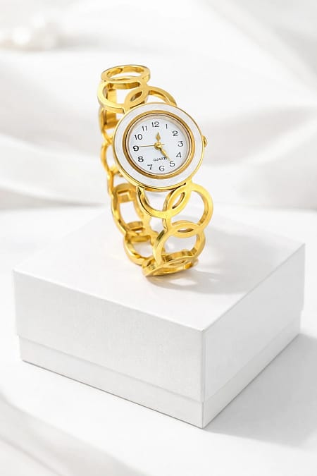 Gold Bracelet Style Watch for Women Elegant Analog Wrist Watch