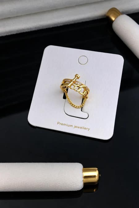 gold chain link adjustable ring for women