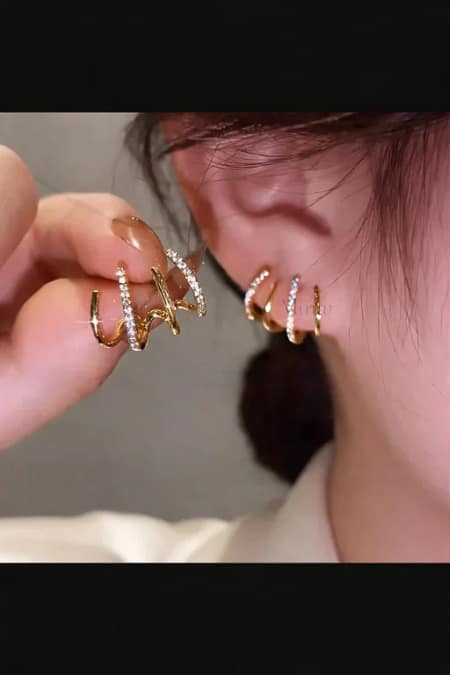 Elegant Crystal Spiral Ear Cuff Earrings for Women with Gold Finish