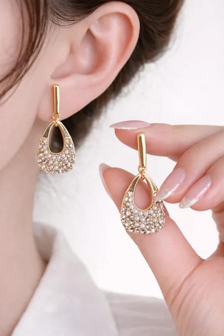 Elegant Gold Pearl Drop Stud Earrings for Women with Pearl Detailing