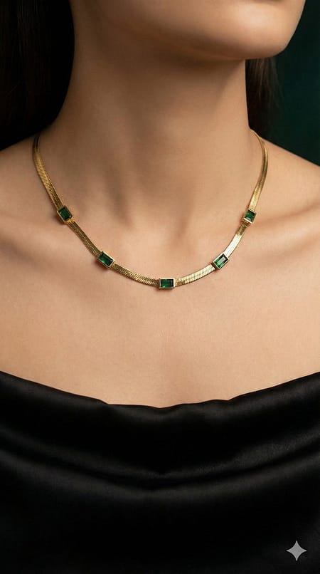 emerald green gold necklace for women with stone detailing