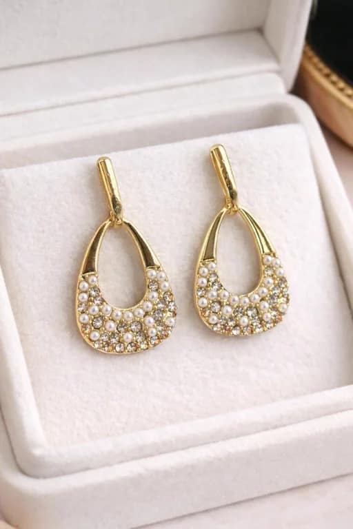 Elegant Gold Pearl Drop Stud Earrings for Women - Image 2