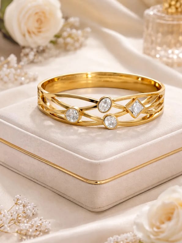Luxury Geometric Crystal Gold Bracelet for Women